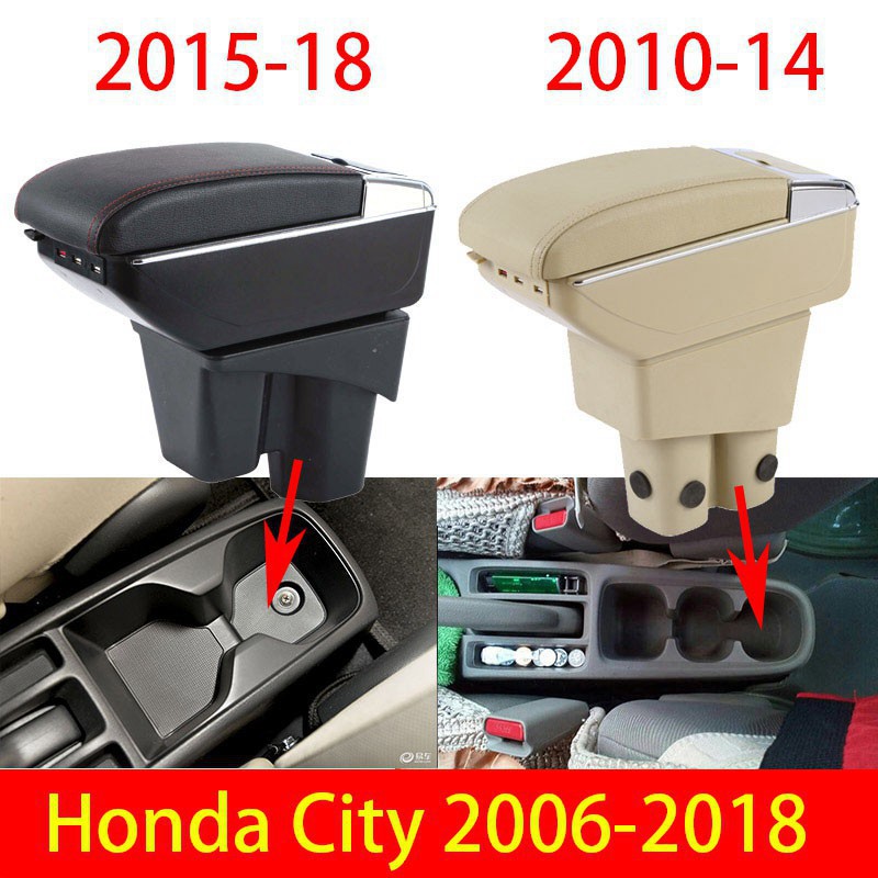 Honda City Car Armrest Box Central Content Storage Box Cup Holder With