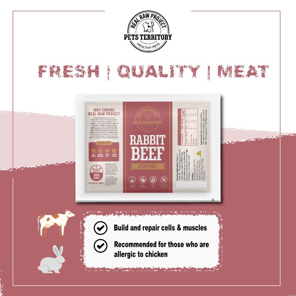 Pets TerritoryReal Raw Project Economic Pack Rabbit Beef 1kg Dog