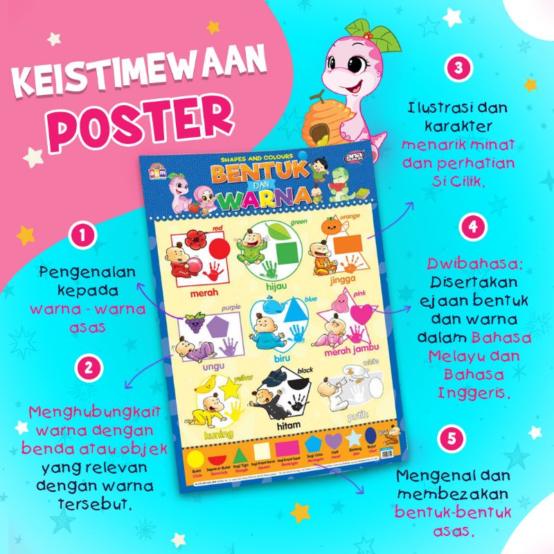 Poster Membaca ABC 123 Alif Ba Ta Suku Kata Belajar Kanak2 Poster ...