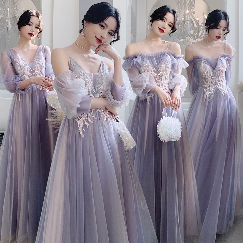 Fairy Temperament Purple Sequins Bridesmaid Dress Wedding Sister Group