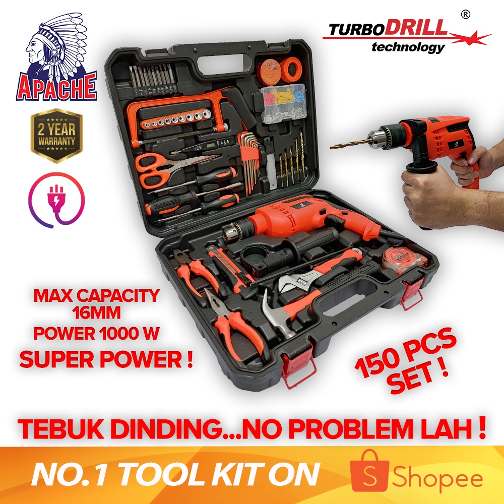 APACHE BOXER TurboDRILL® 150 PCS SET | KSB16RE | 1000W | Corded Impact ...