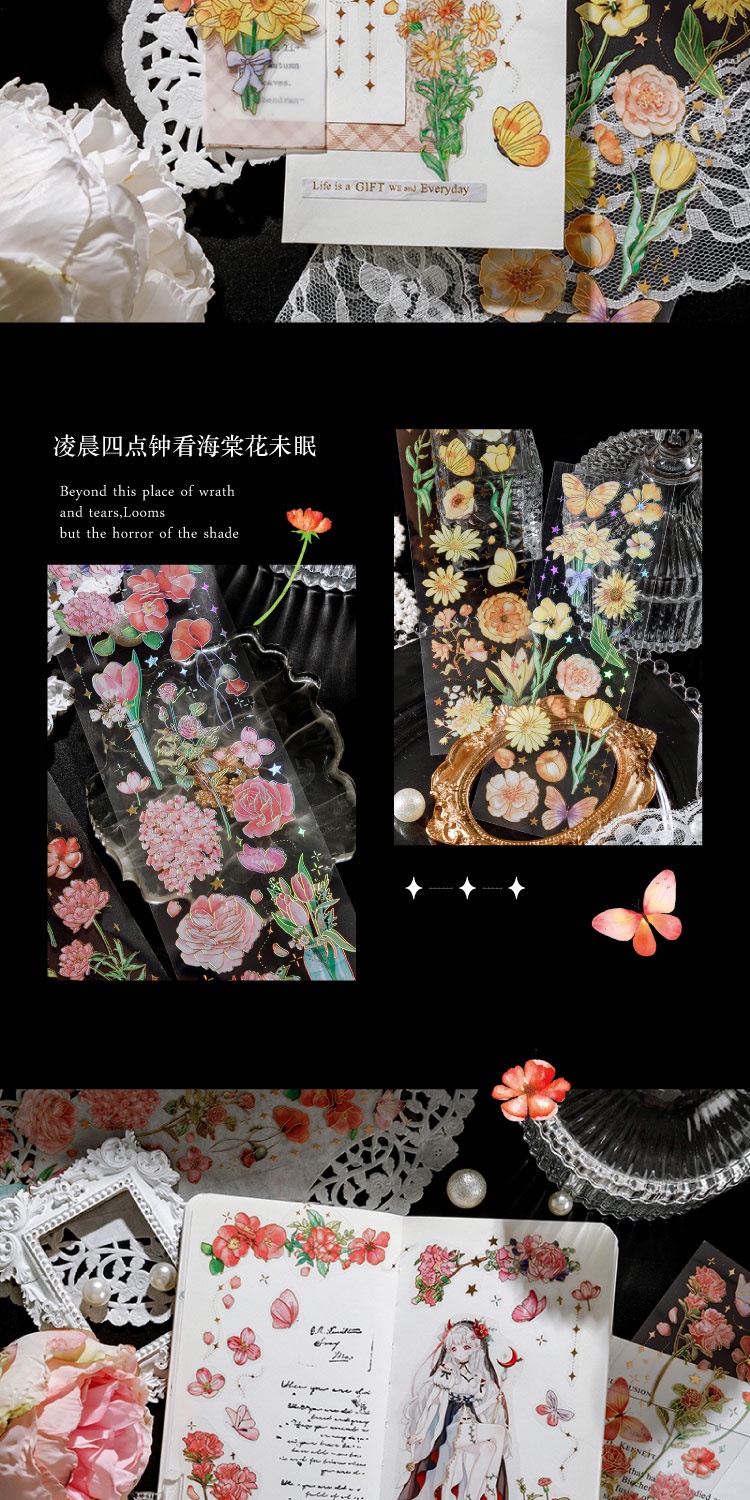 Journamm 3pcs/pack Gilding Craft PET Stickers Floral Sticker DIY Cut ...