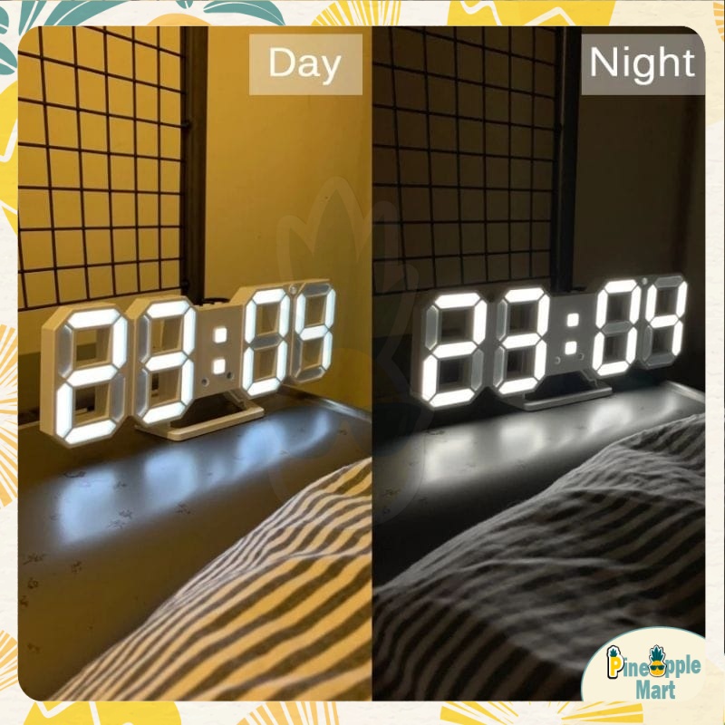 LED Jam Dinding /Meja Modern Digital 3D White LED Wall Clock Alarm