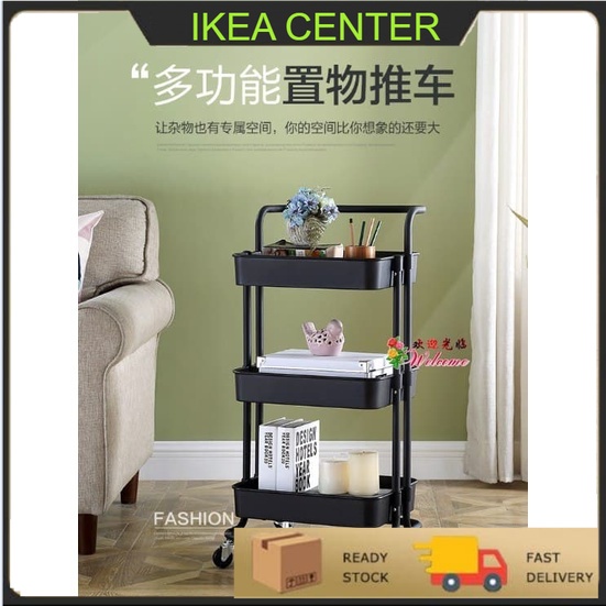 100% Full Metal 3 Tiers Large Compartment Movable Trolley Kitchen Rack ...