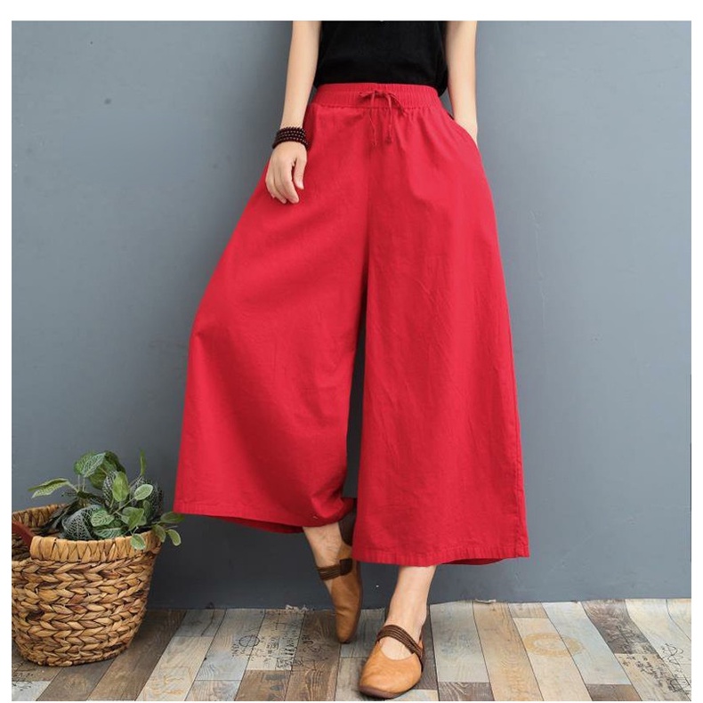 Women Linen Cotton Loose Causal Wide Leg Pants Solid Color Long ...