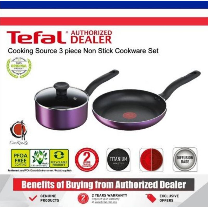 Tefal Cook & Clean 4pcs Cookware Set (Small Cooking Pot + Wok Pan + Small  Spatula)