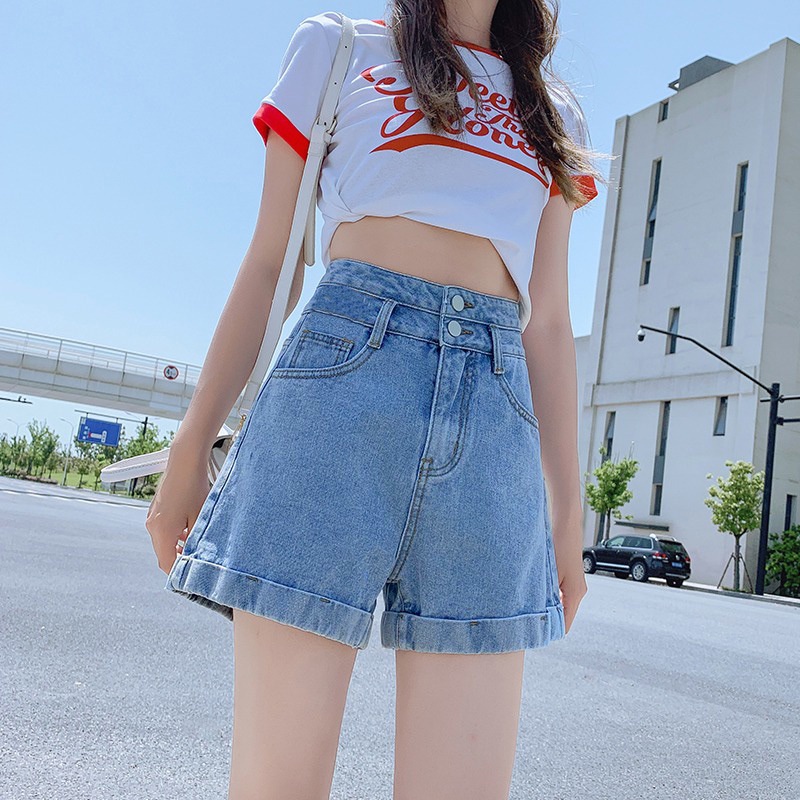 Women's jeans shorts High waist korean 2 bottoms denim shorts for women