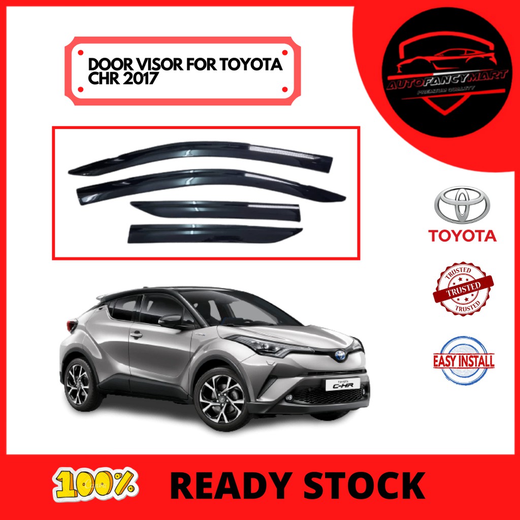 thumbnail interactive-video image 1 of IKON MOTORSPORTS Window Visors For Toyota C-HR 2017-2022 – Smoke With Black Chrome Trim 1 of 4