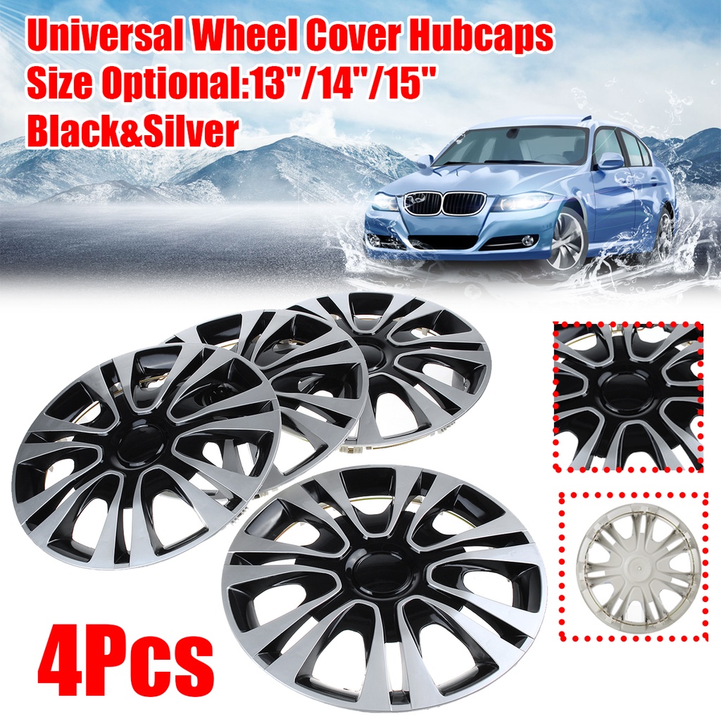 Black / Silver Car Wheel Hub Cap 13 14 15 inches 4pcs per set