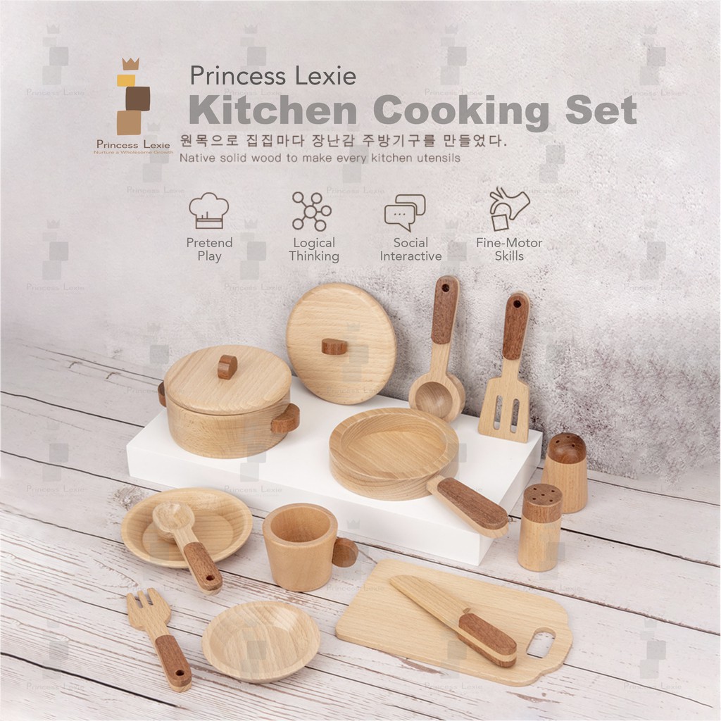 Princess Lexie Wooden Kitchen Set 15 Pcs | Korea Imported Kitchen Tools  Utensils | Pretend Role Play Kitchen Kits Toys | Shopee Malaysia