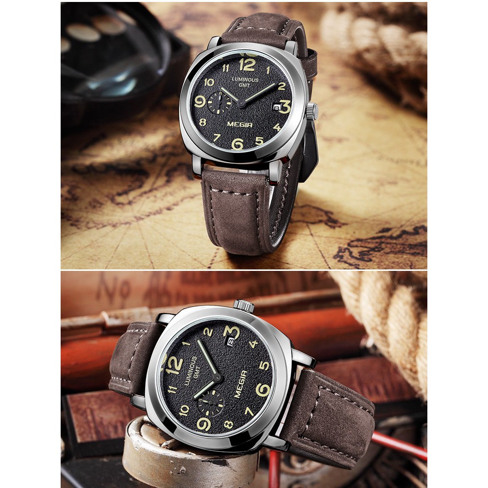 MEGIR 1046 Fashion Military Business Leather Men s Quartz Watch Shopee Malaysia