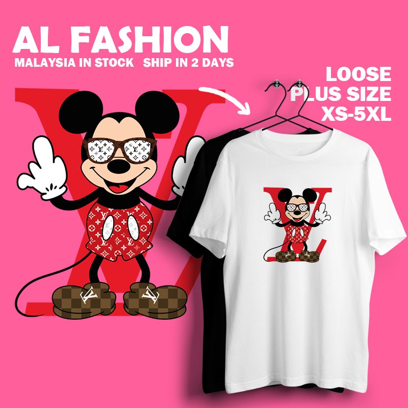 🌈Ready Stock 💯 Cotton XS-5XL Disney Mickey Mouse Red LV Logo