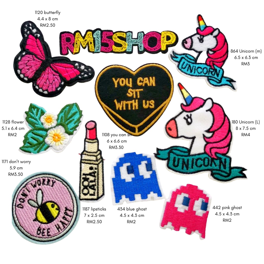 Iron on patches unicorn flower feather lipstick pacman embroidery ...