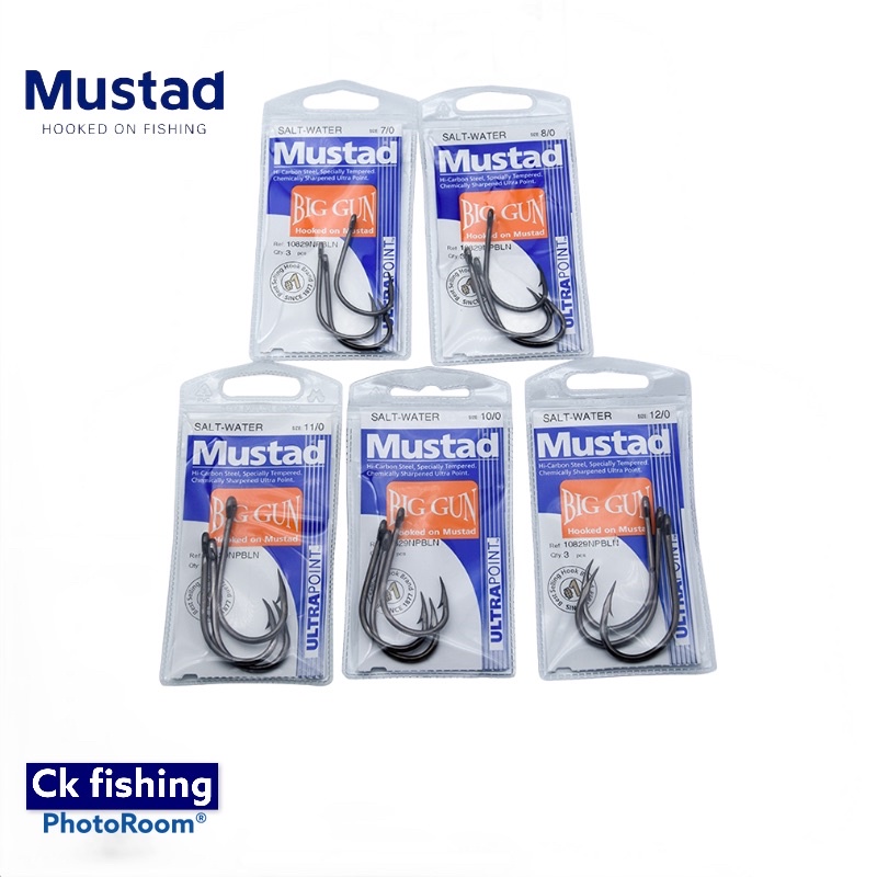 Mustad Big Gun Fishing Hook Size #6 to 12/0 Model 10829NPBLN / Mata kail  Pancing / SW Saltwater Bottom Fishing Hook