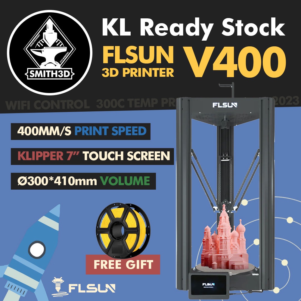FLSUN V400 Delta 3D Printer DIY 300*410mm 300C Klipper Mainsail OS