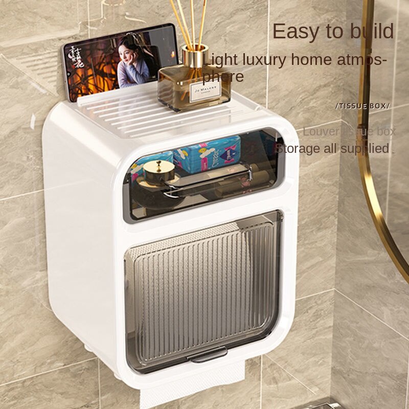 Wall Mounted Tissue Box Punch-Free Waterproof Light Luxury Toilet Paper ...