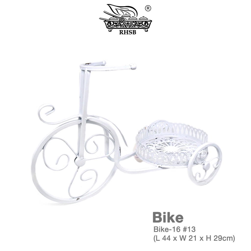WHITE GOLD TRICYCLE BIKE FLOWER BASKET / POT VASE PLANT STAND HOLDER HOME DECORATION / BICYCLE