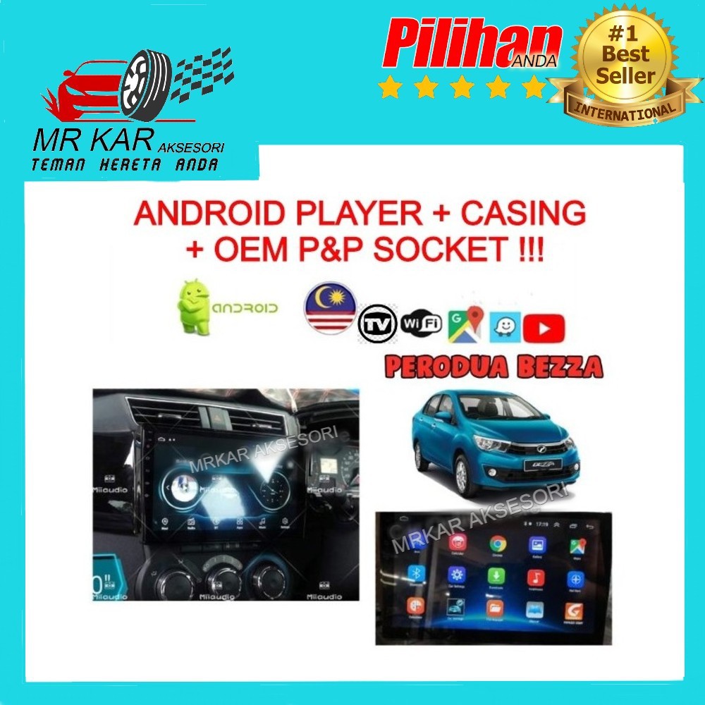 PERODUA BEZZA BIG SCREEN ANDROID 12 MEDIA PLAYER WITH CASING & OEM PLUG ...