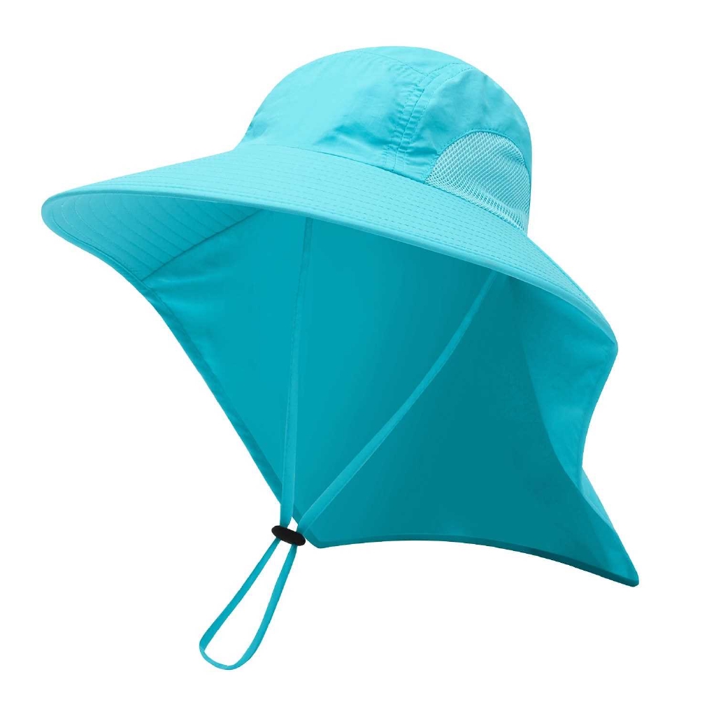 Children Sun Hat Wide Brim Sun Cap with Neck Flap for Travel Camping Hiking  Fishing Boating (Blue)
