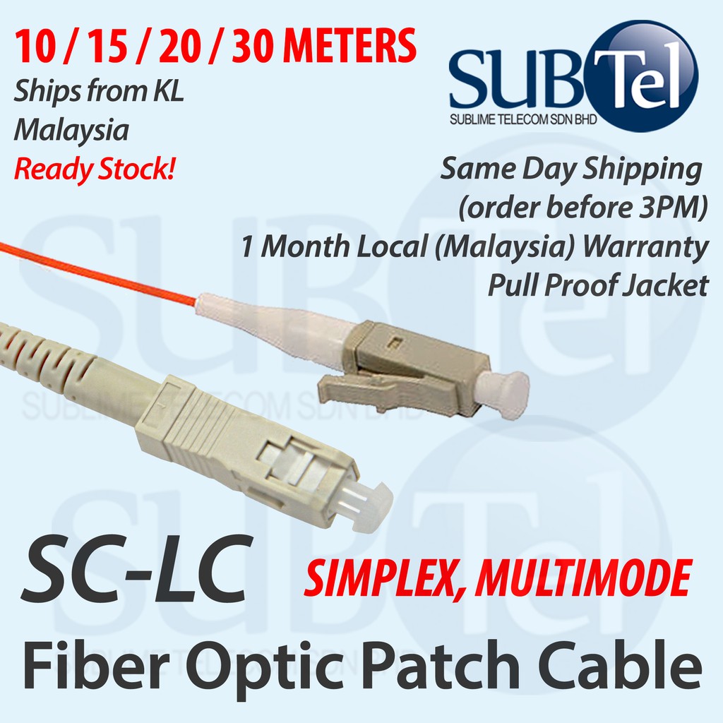 SC-LC OM2 Multi Mode Simplex Fiber Optic Patch Cord Cable - 50/125 MM ...