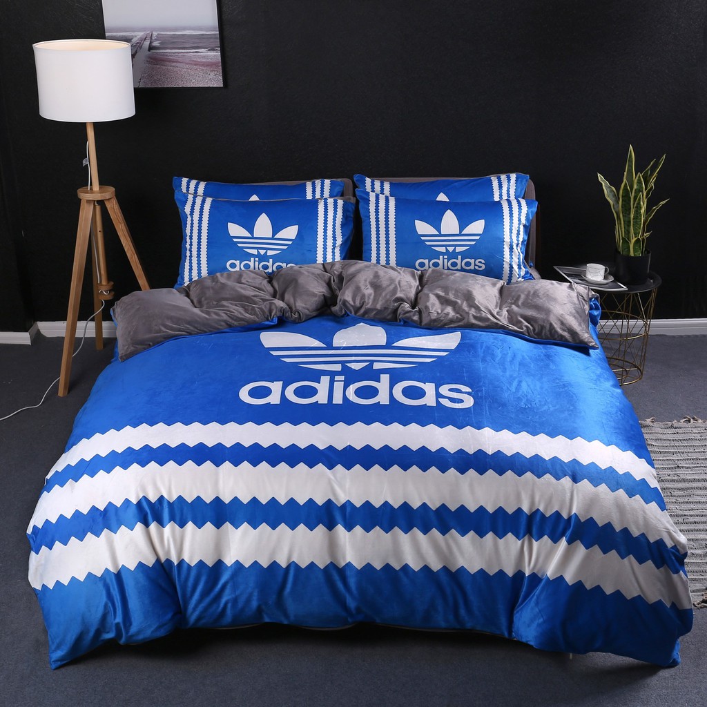 Velvet Adidas Tide Brand Bedsheet Sets Shopee Malaysia