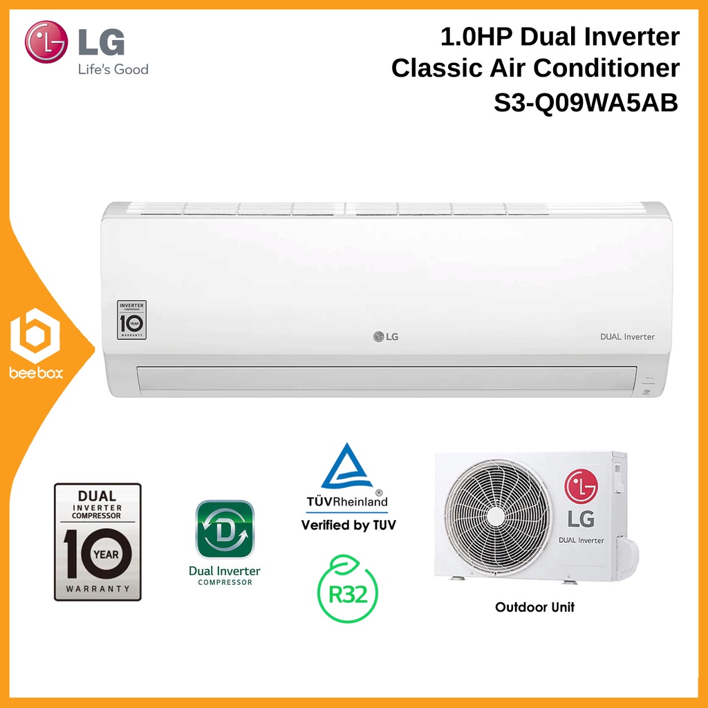 LG S3-Q09WA5AB 1.0HP Dual Inverter Classic Air Conditioner DUAL ...