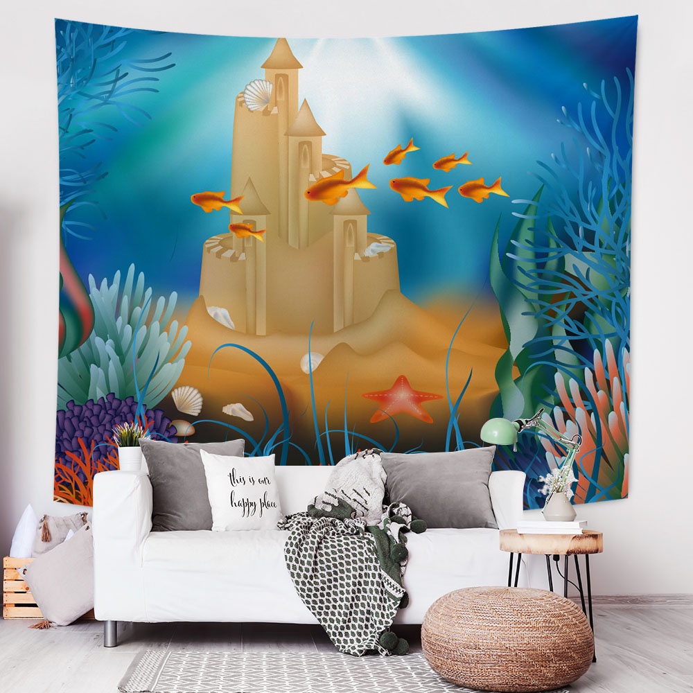 Underwater World Printed Pattern Living Room Room Decoration Background Tapestry Shopee Malaysia