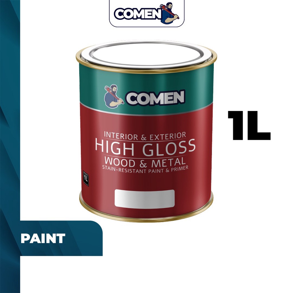COMEN High Gloss Wood & Metal Paint 1 Liter Interior Exterior OilBased