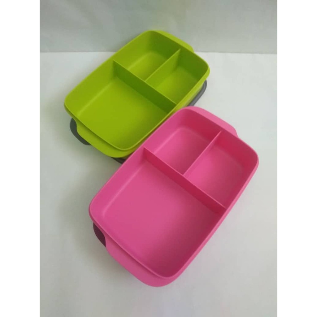 Tupperware Yellow Purple Reheatable 3 Divides Microwaveable Bento Lunch Box  1.0L