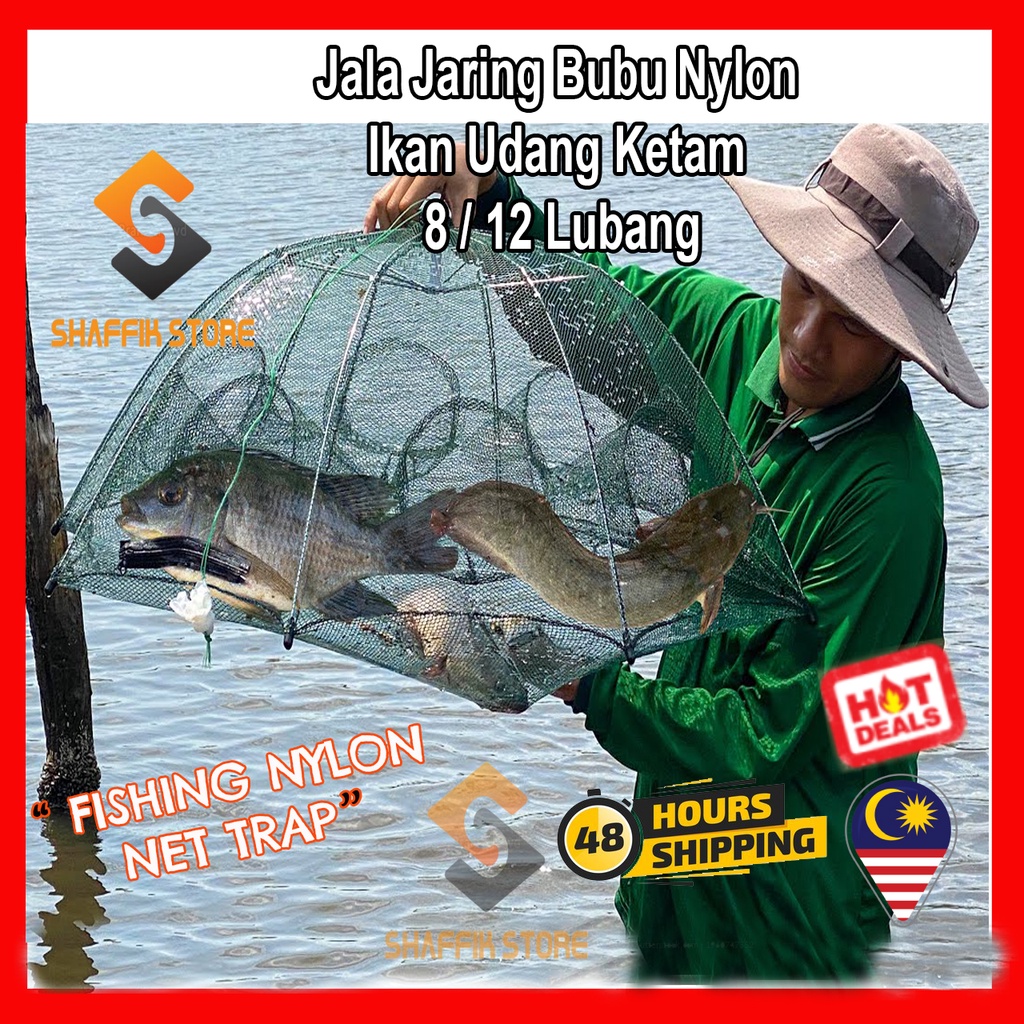 Jala Jaring Bubu Nylon Ikan Udang Ketam 8/12 Lubang Boleh Lipat Fishing ...
