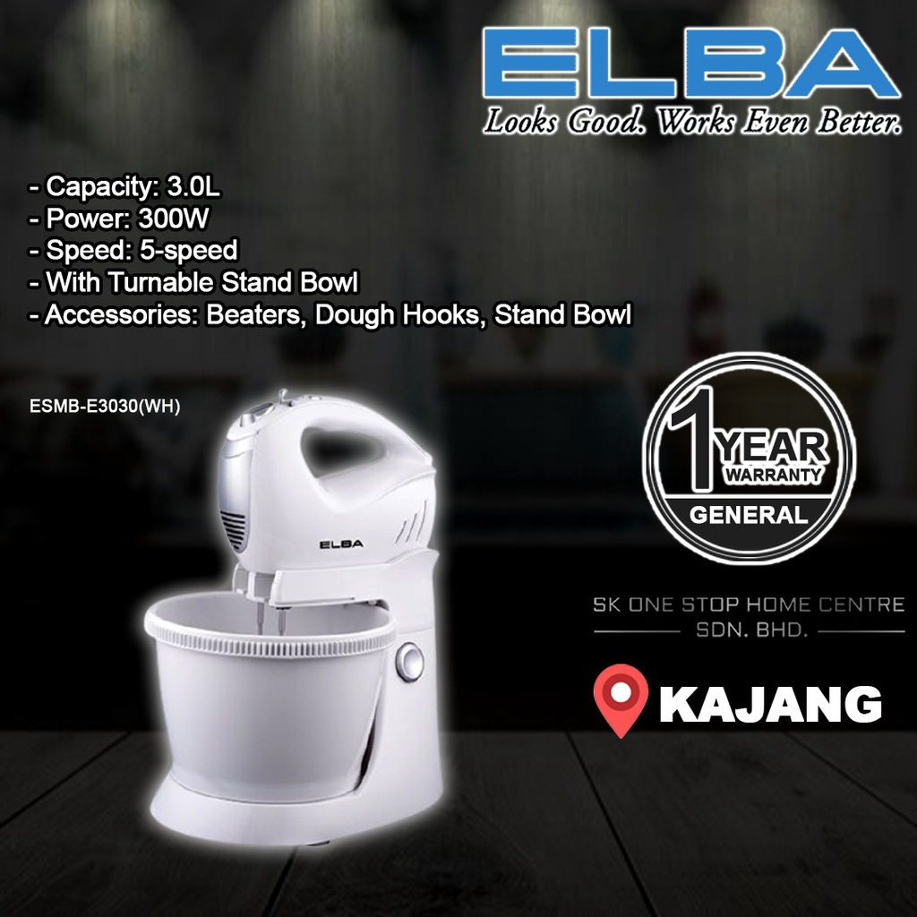 (Authorised Dealer) Elba ESMBE3030(WH) 3L / 3 Litre Stand Mixer White