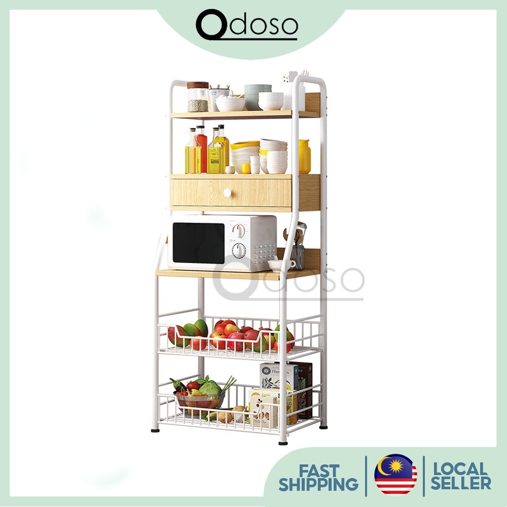 ODOSO Multilayer Kitchen Rack Kitchen Shelf with Drawer Kitchen ...