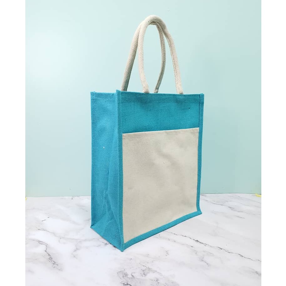 Jute Bag Medium A4 with Laminated Canvas Pocket Beg Jute Poket Kosong