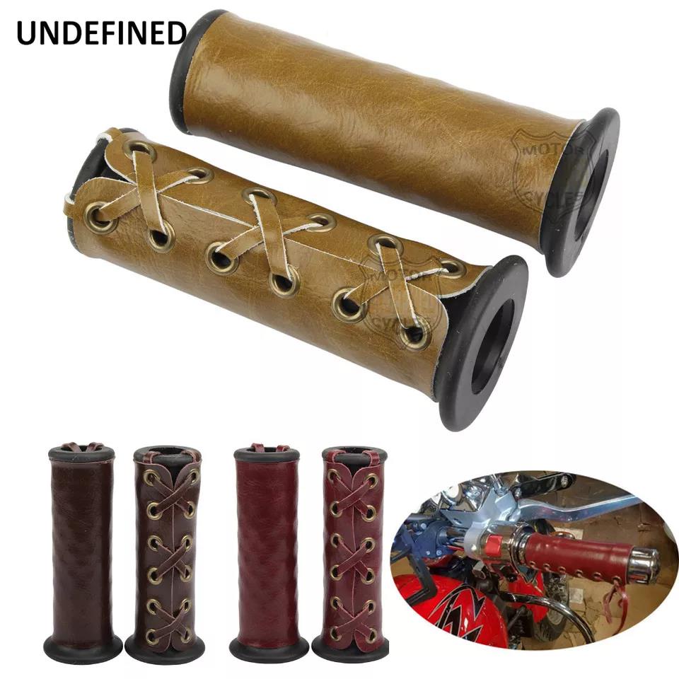 22mm Motorcycle Hand Grips Cover PU Leather Cafe Racer Retro Heavy Duty