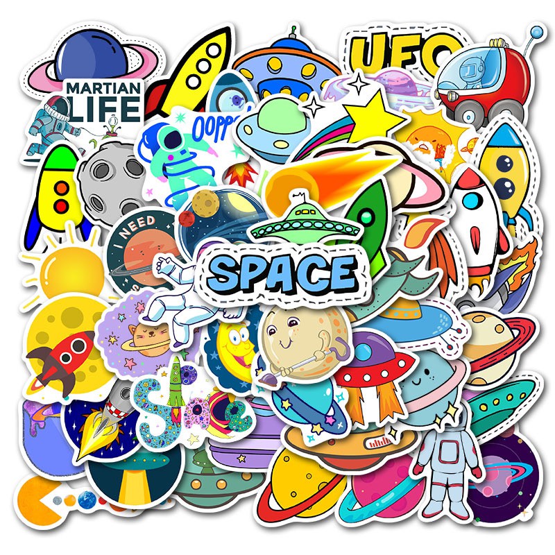 50pcs Cartoon Astronaut Space Stickers For Skateboard Guitar Luggage ...