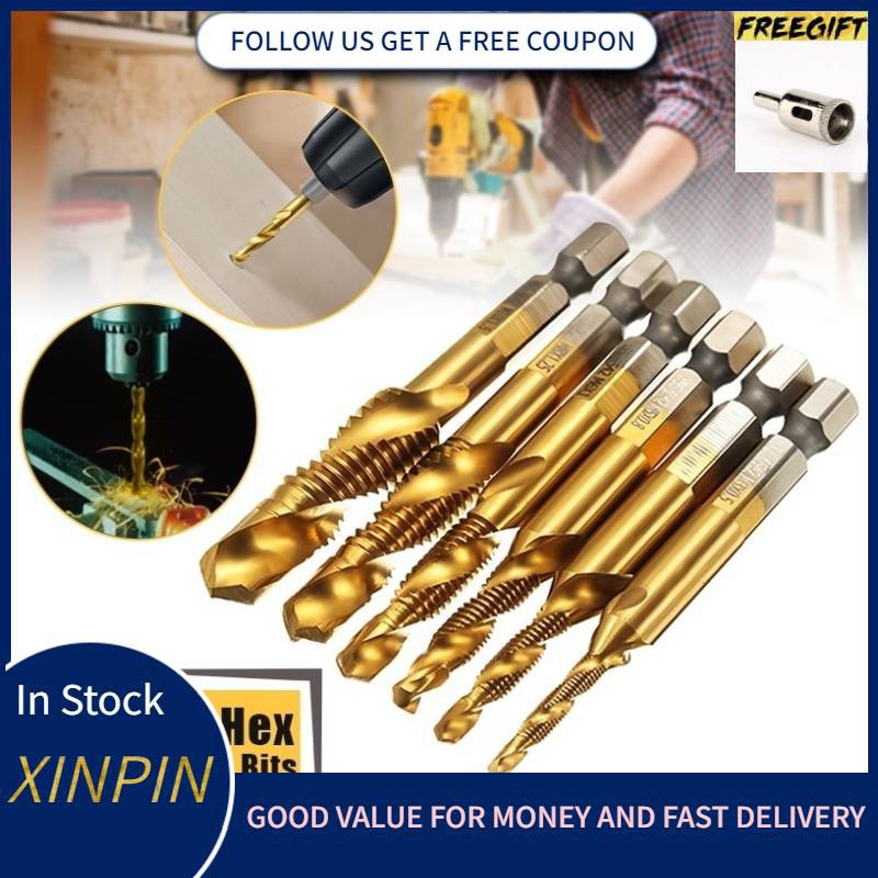 M3+M4+M5+M6+M8+M10 Titanium Coated HSS Thread Tap Set Metric Drill Bits ...