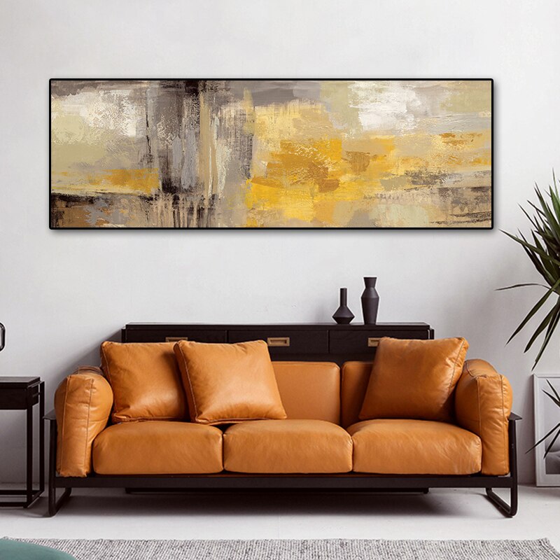 Yellow and Grey Bedroom Decoration Canvas Painting Big Size Wall Art