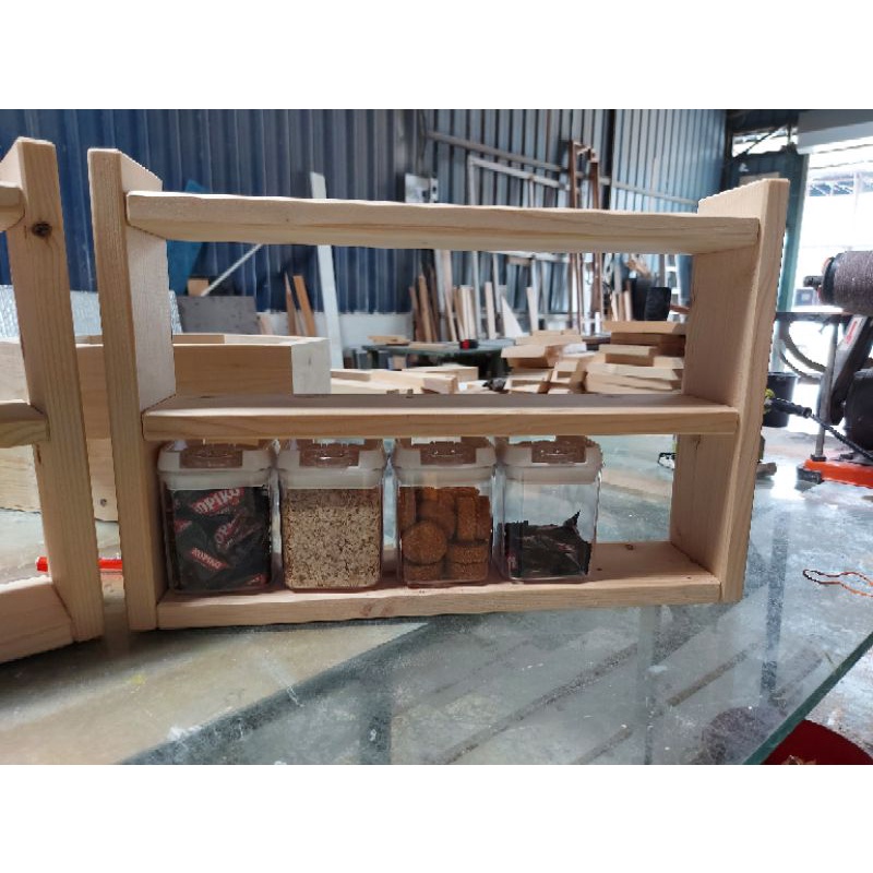 Wooden Spice Rack 3 tier / pine rack / kitchen organizer rack | Shopee ...