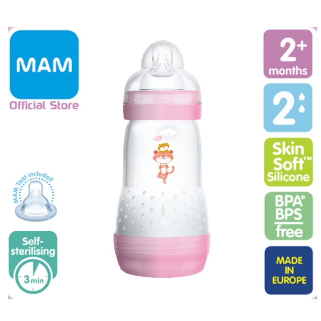 MAM Easy Start Self Sterilising Anti-Colic Bottle Botol Susu Mam Anti Colic  [260ml 9oz] 2month+ Random corak
