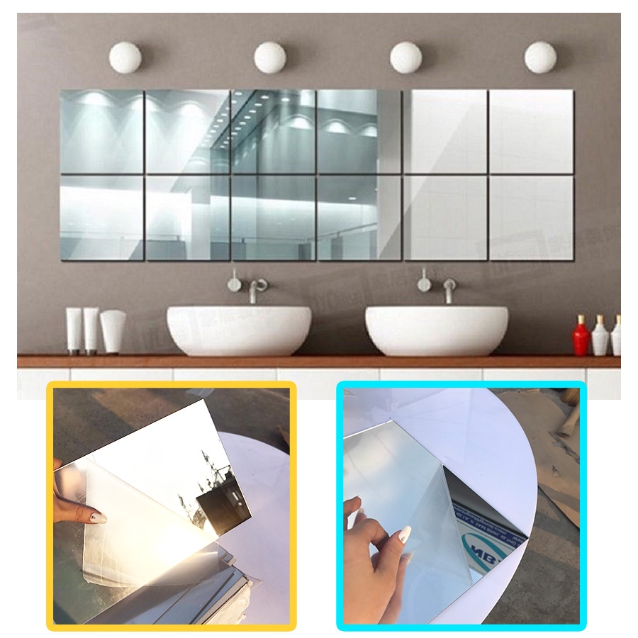 Wall Mirror (+ Glue) Square Size, Bathroom, Toilet, Body Wall Stickers ...