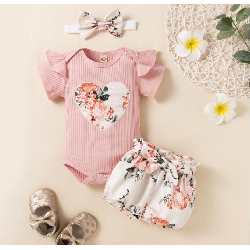 Baju baby girl clothing floral print T shirt shorts headband clothes set suits 3 6 12 months Shopee Malaysia