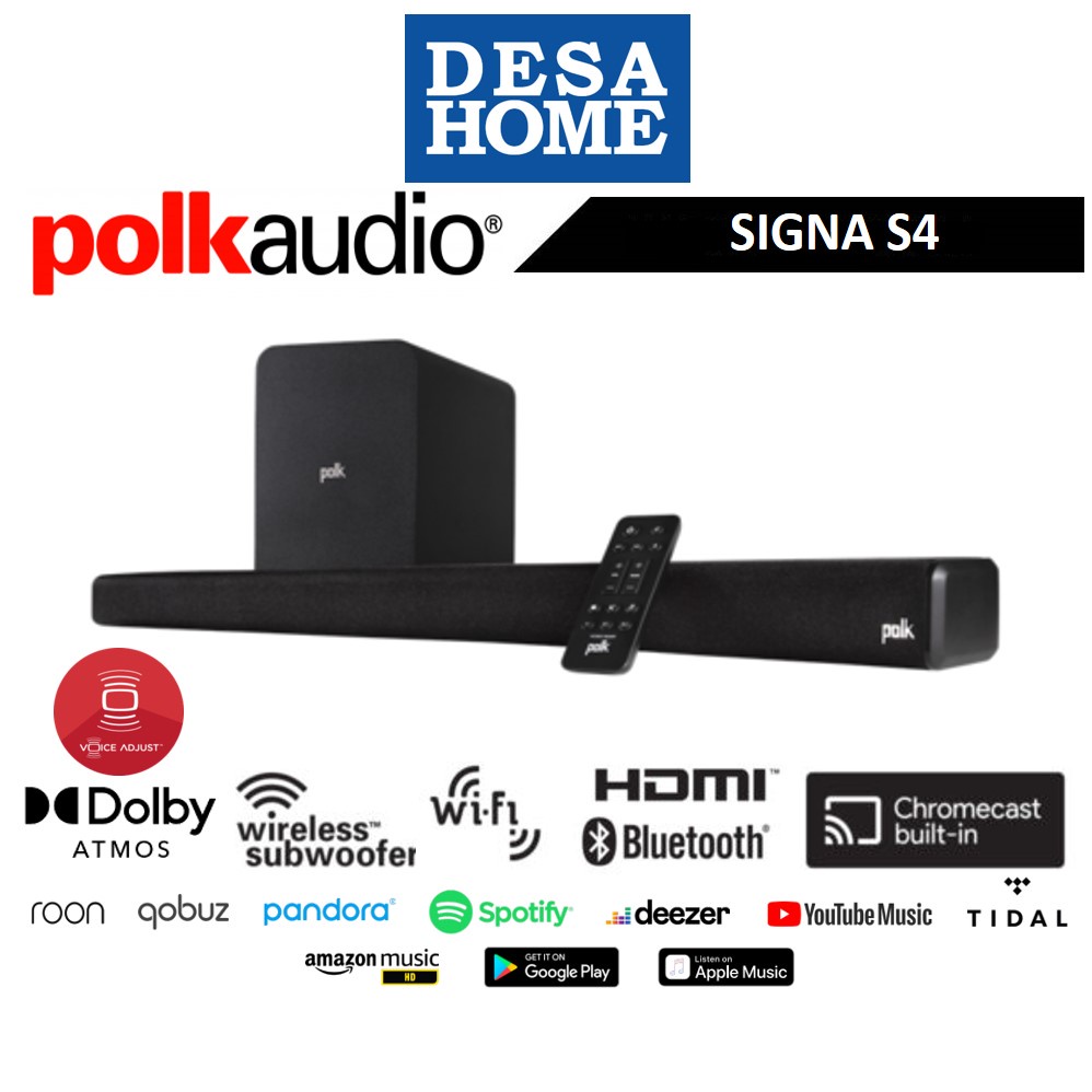 Polk Audio Signa S4 Dolby Atmos 3.1.2 Soundbar with Wireless Subwoofer 