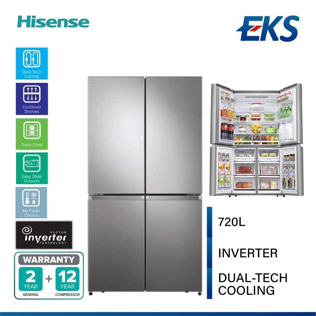 Hisense 4 Door Inverter Fridge (720L) RQ758N4ASV Refrigerator / Peti