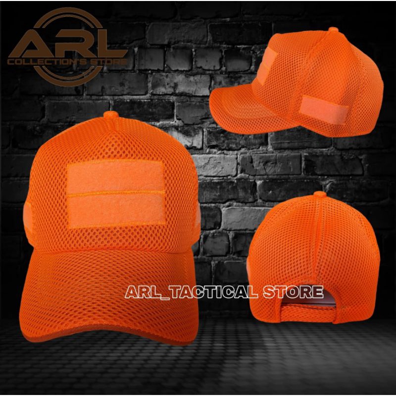 Plain orange double mess Hat/velcro tactical Net Hat/orange double mess