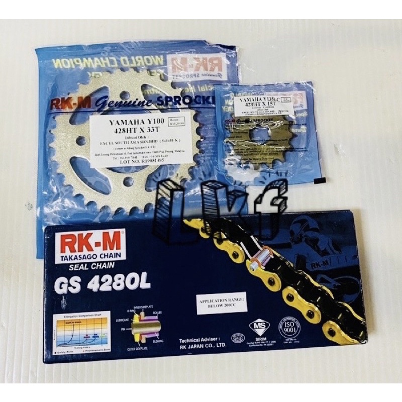 YAMAHA LC135 V1-V8 /RKM GS 428OL GOLD CHAIN O-RING AND RKM SPROCKET SET ...