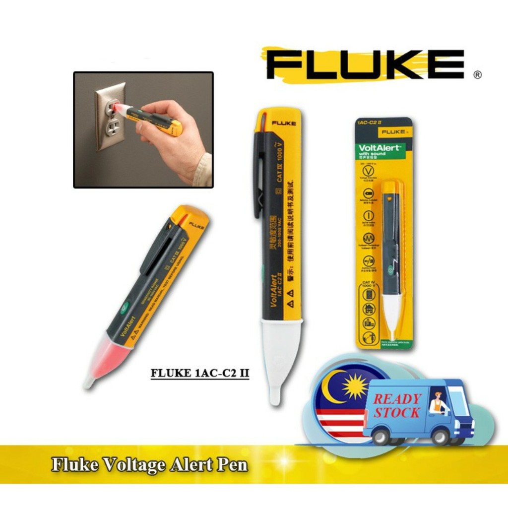Ready Stock FLUKE AC Voltage Detector 1AC C2 II Non Contact VoltAlert Pen with Sound
