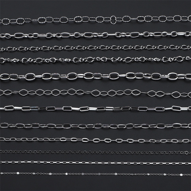 12 Styles 1 Meter Stainless Steel Necklace Chains Bulk For DIY Jewelry ...