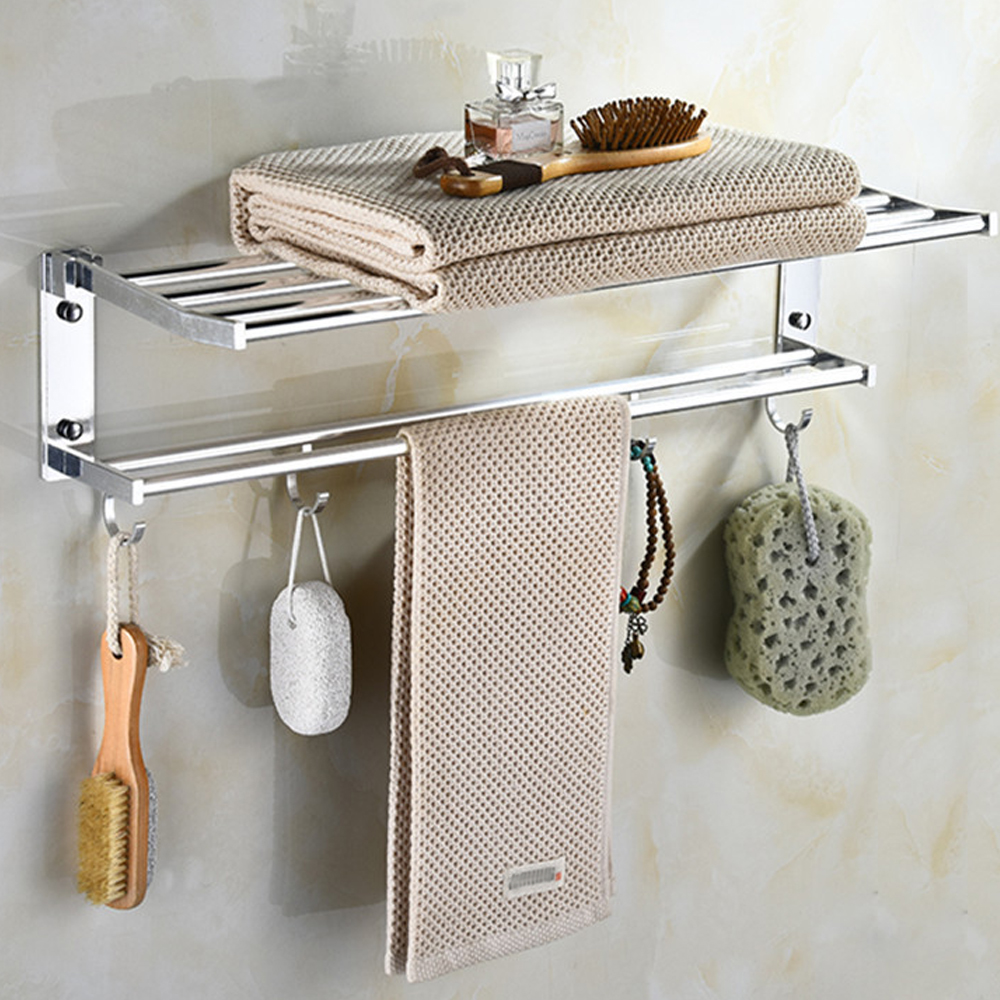 Bathroom Rack 60cm Aluminium Foldable Towel Bar Rail Wall Rack Mounted ...