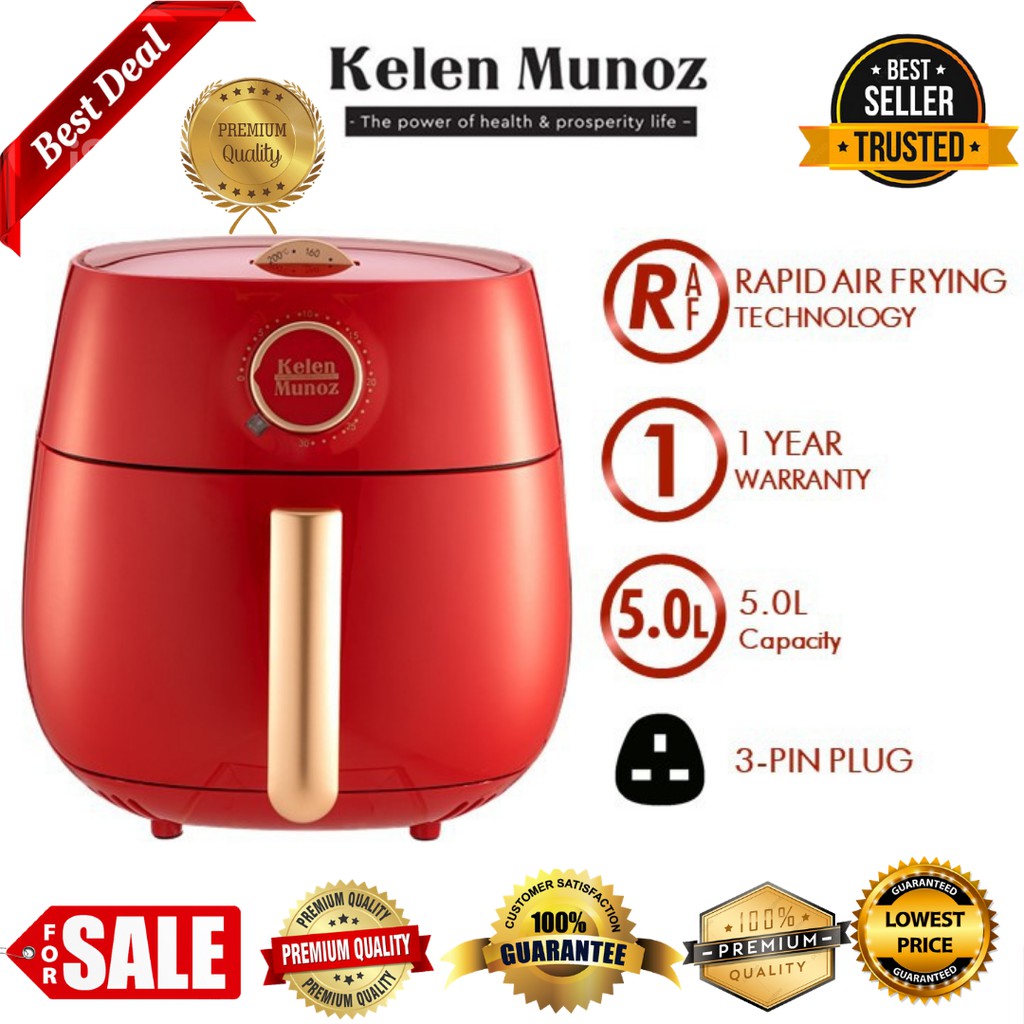 🔥ORIGINAL🔥 Kelen Munoz XL Size Air Fryer Red (5L) Shopee Malaysia