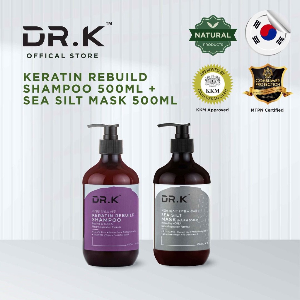 DR.K Keratin Rebuild Shampoo 500ml + DR.K Sea Silt Mask 500ml | Shopee ...